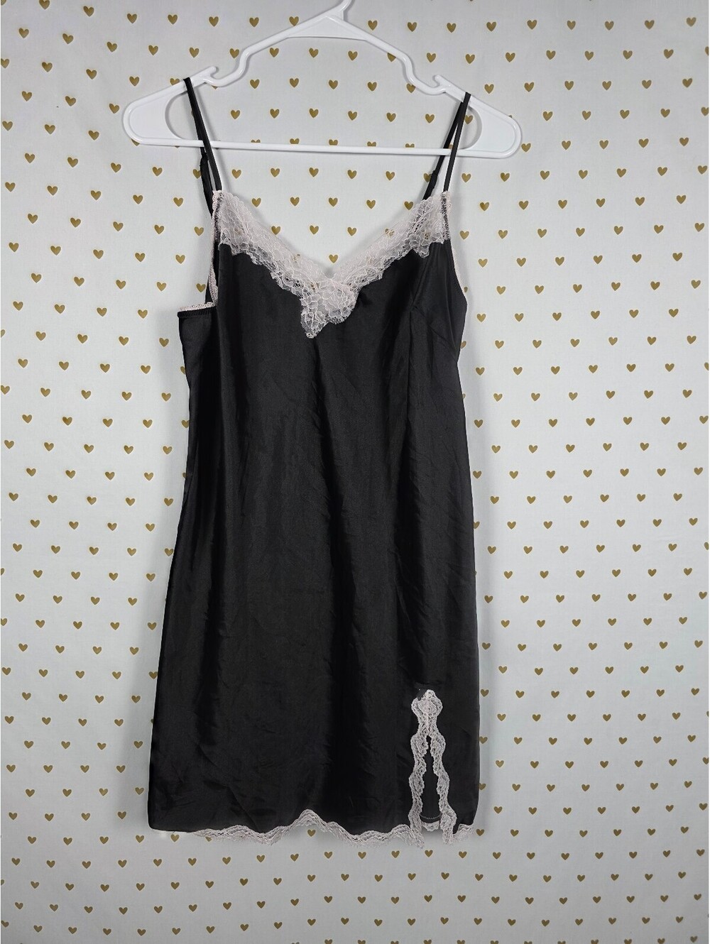Victorias Secret black satin Slip Dress Chemise Large Lace Nightie